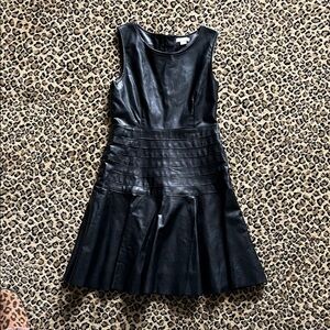 Habitual Black Faux Leather Sleeveless Flared Mini Dress